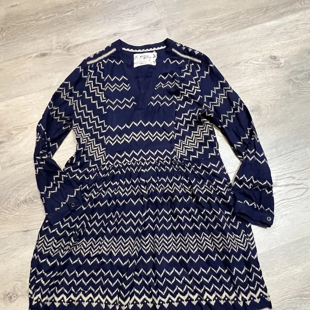 Anthropologie Holding Horses Farica Navy Blue Chevron Dress Travel Career Xsmall
